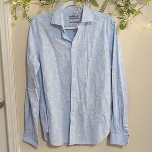 Michael Kors Blue Leaf Print Button Up Top